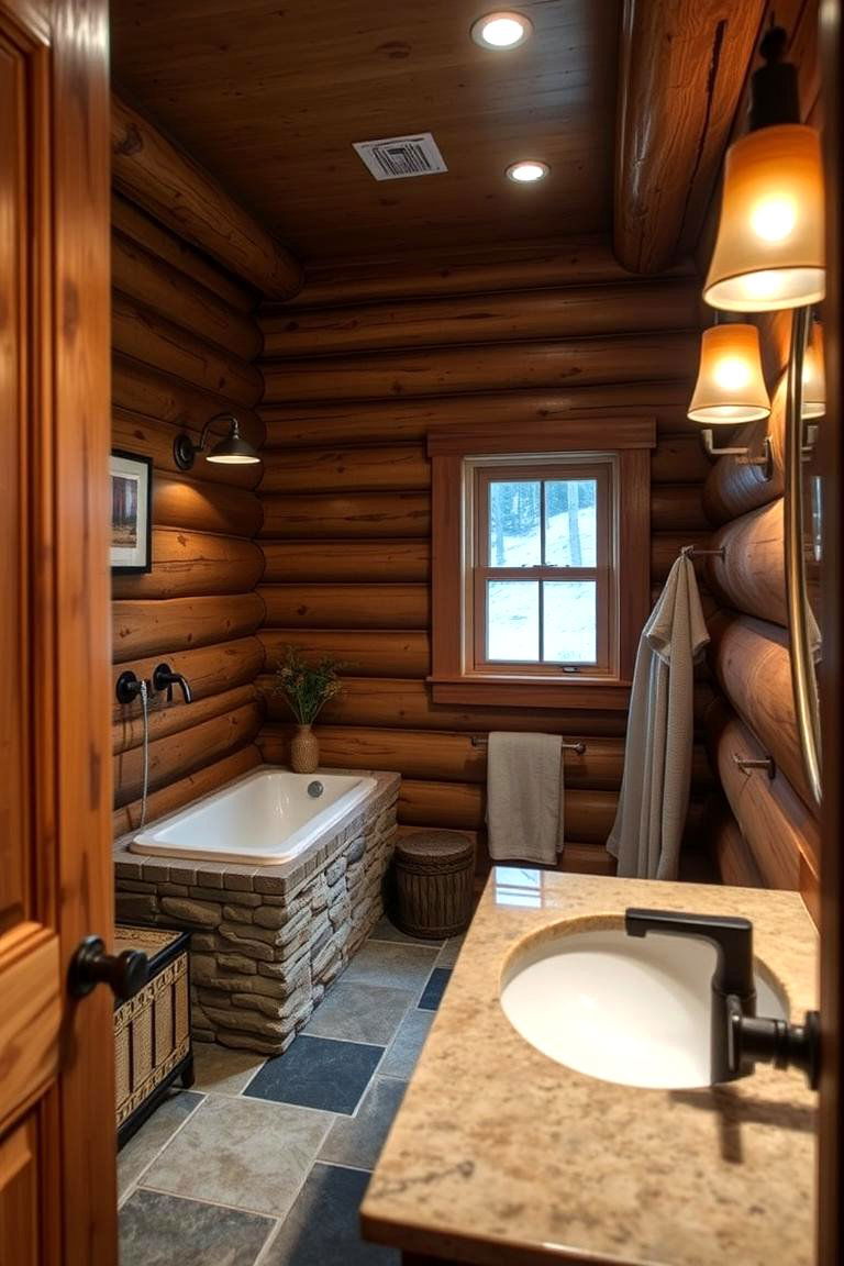 Ambient Lighting and Warm Interiors - 24 Log Cabin Bathroom Ideas