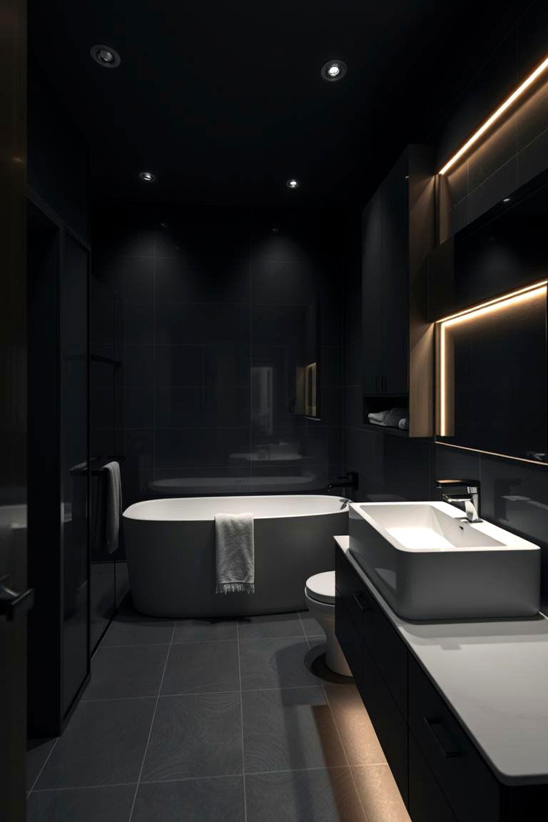 Ambient Mood Lighting in Dark Bathrooms - 24 Dark Bathroom Ideas