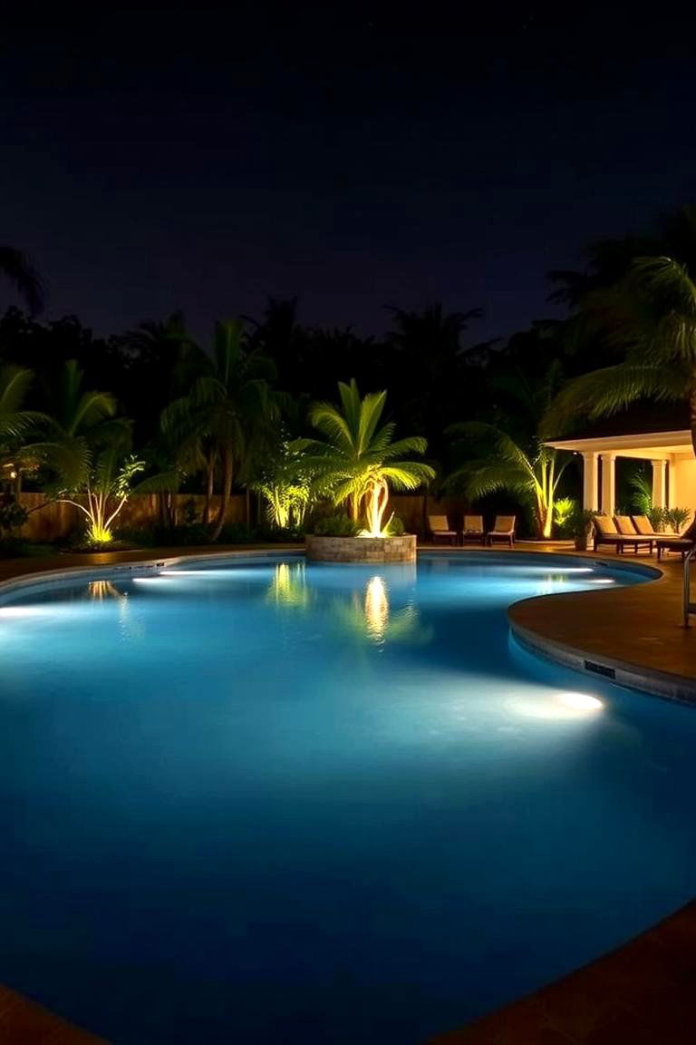 Ambient Nighttime Oasis - 24 Tropical Pool Landscaping Ideas