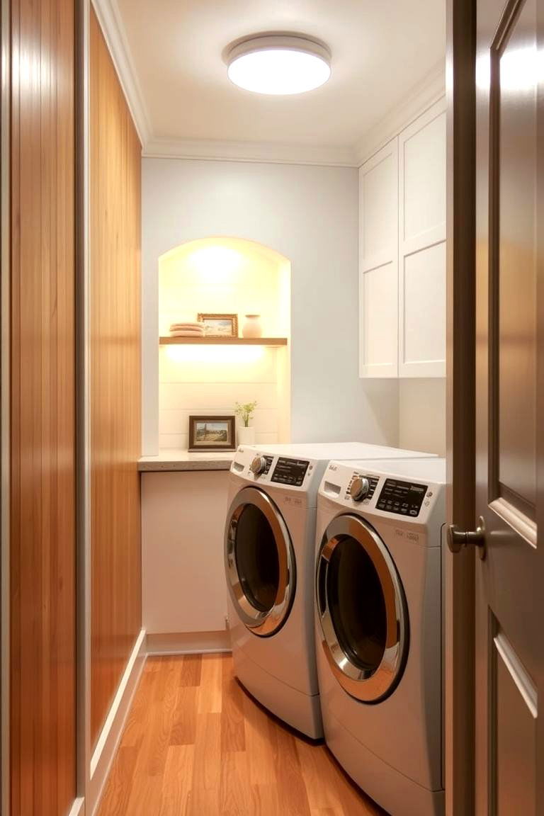 Ambient Shiplap Accent Lighting Nook - 24 Shiplap Laundry Room Ideas