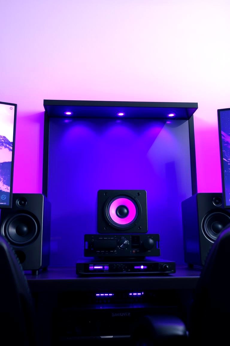 Ambient Sound System in Purple Tones - 24 Purple Gaming Setup Ideas