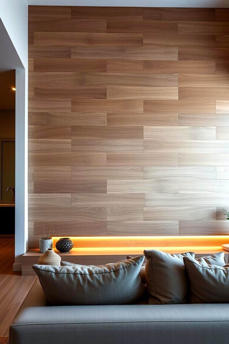 Ambient Wood with Lighting - 24 Wood Accent Wall Ideas