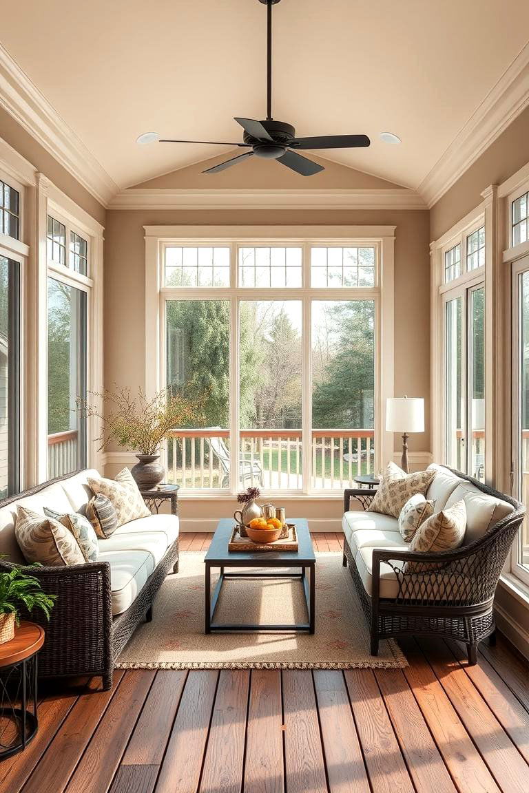 An Elegant Sunlit Gathering Space - 24 Sunroom and Deck Combo Ideas