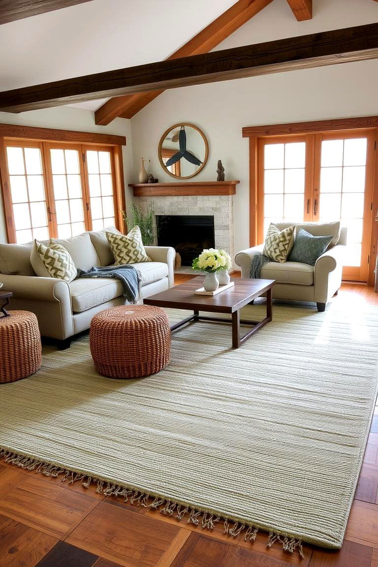 Anchor the Space with a Large Sage Green Area Rug - 24 Rustic Sage Green Living Room Ideas