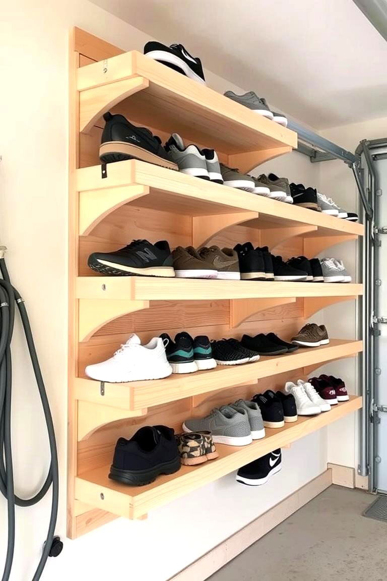 Angled Shoe Display Shelves - 24 Garage Shoe Storage Ideas