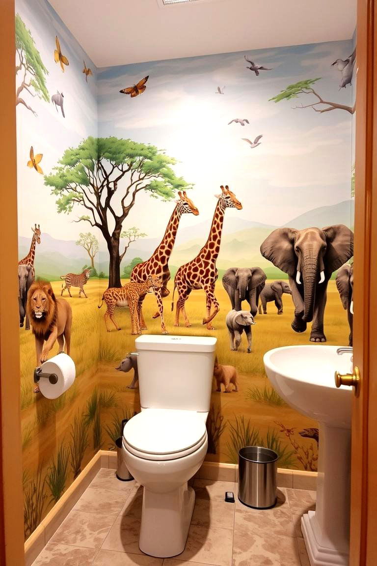 Animal Safari - 24 Bathroom Mural Ideas