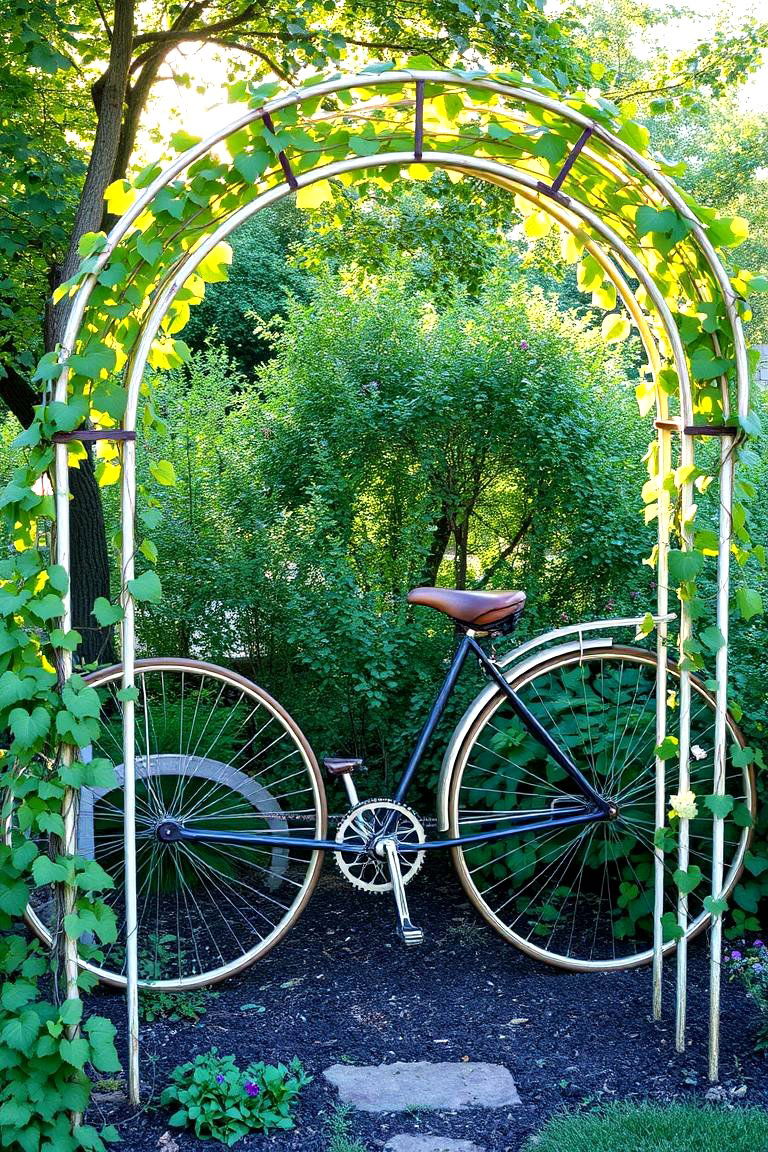 Antique Bicycle Frame Garden Arch - 24 Old Bicycle Garden Ideas