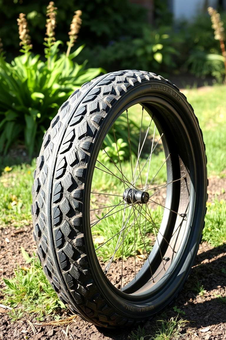 Antique Bicycle Tire Garden Art - 24 Old Bicycle Garden Ideas