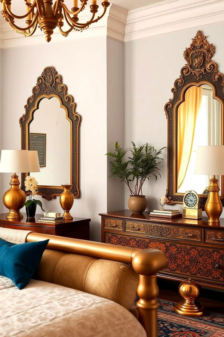 Antique Brass Accents - 24 Moroccan Themed Bedroom Ideas