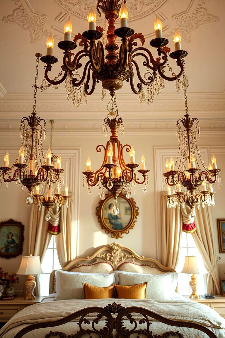Antique Chandeliers with Pastel Glow - 24 pastel goth bedroom ideas