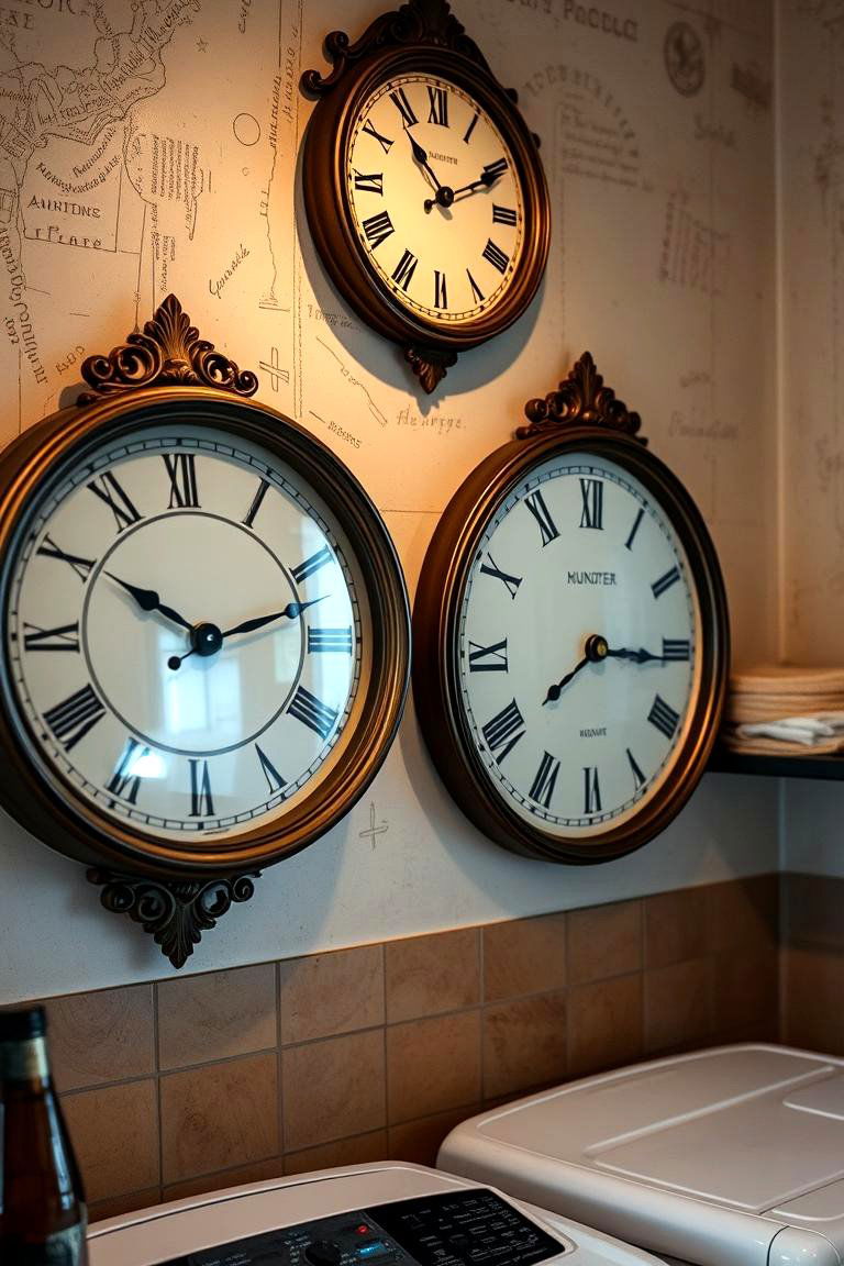 Antique Clock Accents - 24 Vintage Laundry Room Decor Ideas