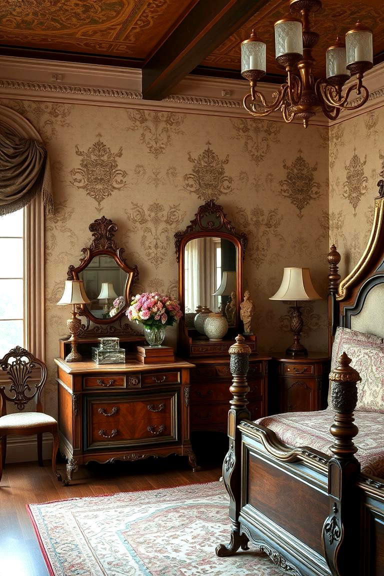 Antique Furniture Accents - 24 Grandmillennial Style Bedroom Ideas