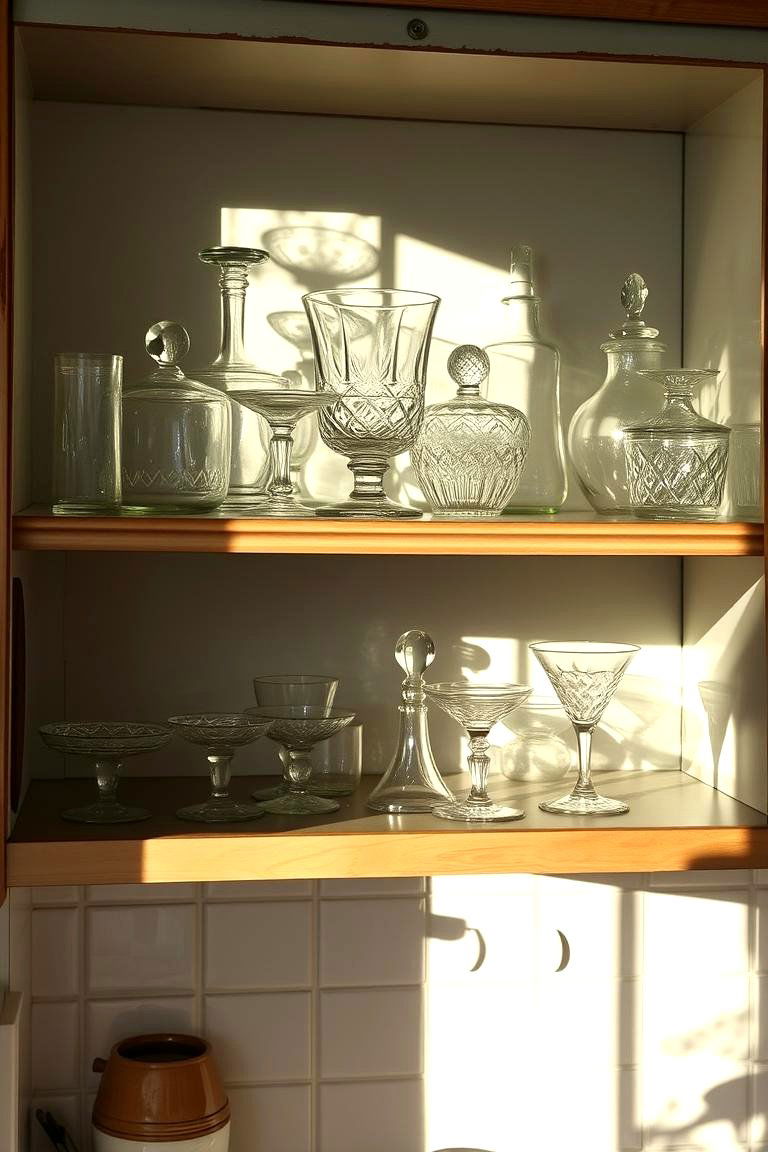 Antique Glassware for a Touch of Elegance - 24 Farmhouse Kitchen Ideas