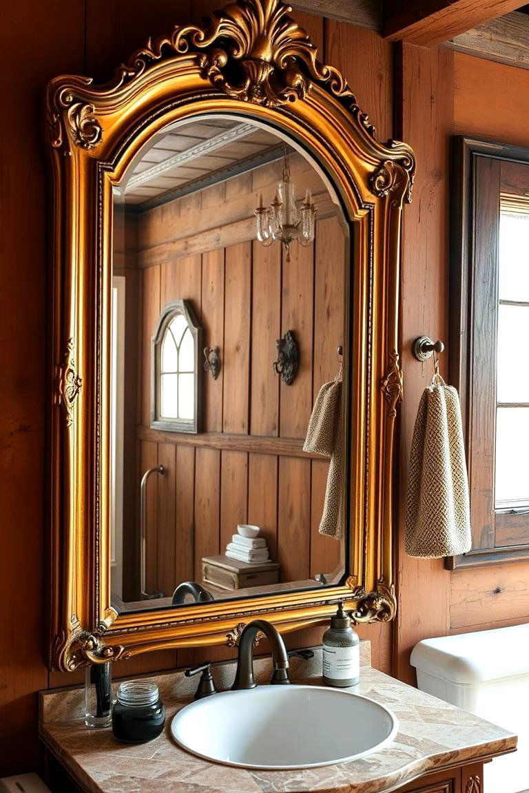 Antique Gold Framed Mirror - 24 Farmhouse Bathroom Mirrors Ideas