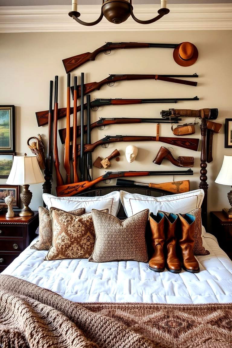 Antique Hunting Gear Showcase - 24 Hunting Bedroom Ideas