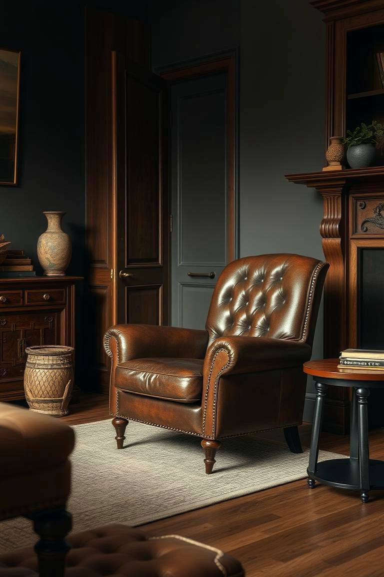Antique Leather Armchair Appeal - 24 Primitive Living Room Ideas