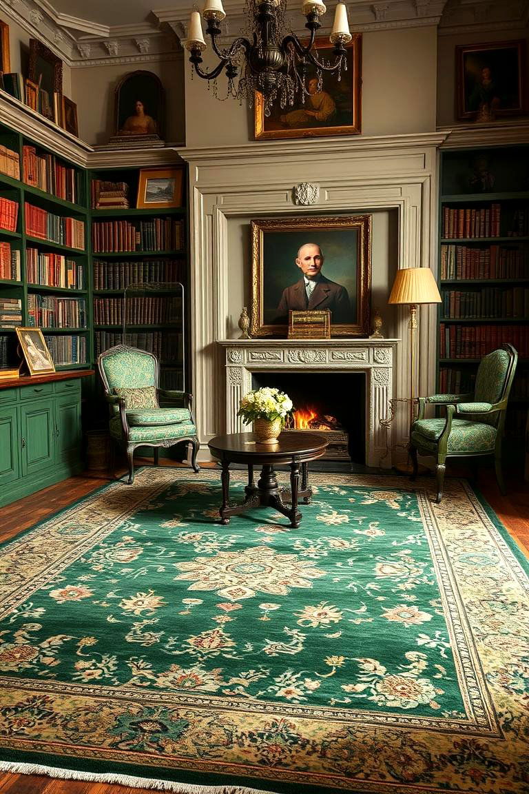 Antique Persian Rug Library - 24 Dark Green Home Library Ideas and Inspiration