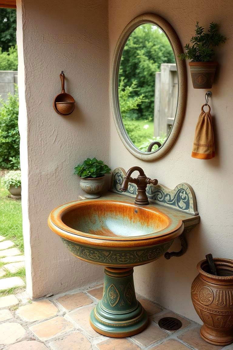 Antique Pottery Sink Bathroom - 24 Rustic Outdoor Bathroom Ideas