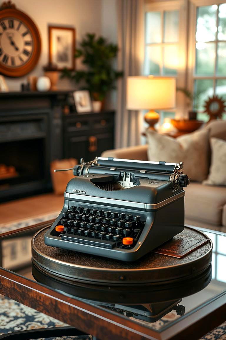 Antique Typewriter Centerpiece - 24 Steampunk Living Room Ideas