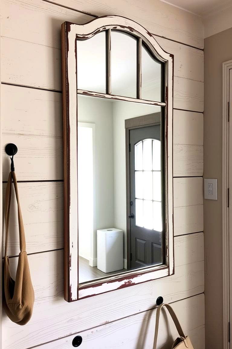 Antique Window Mirror - 24 Farmhouse Mudroom Ideas