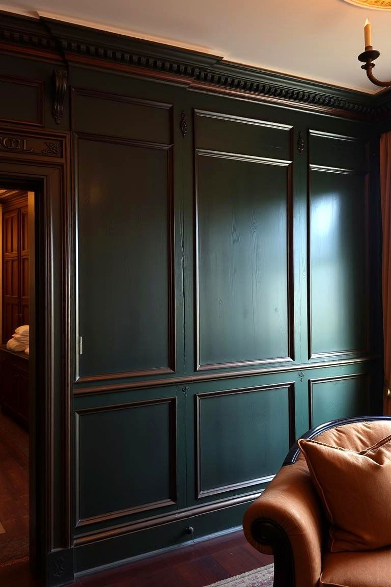 Antique Wooden Paneling with Dark Green Hues - 24 Victorian Dark Green Living Room Ideas