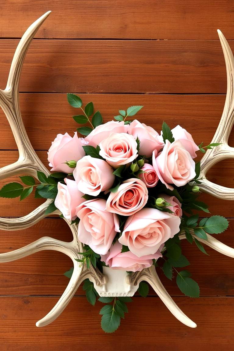 Antler Accents with Floral Arrangements - 24 Rustic Wedding Centerpieces