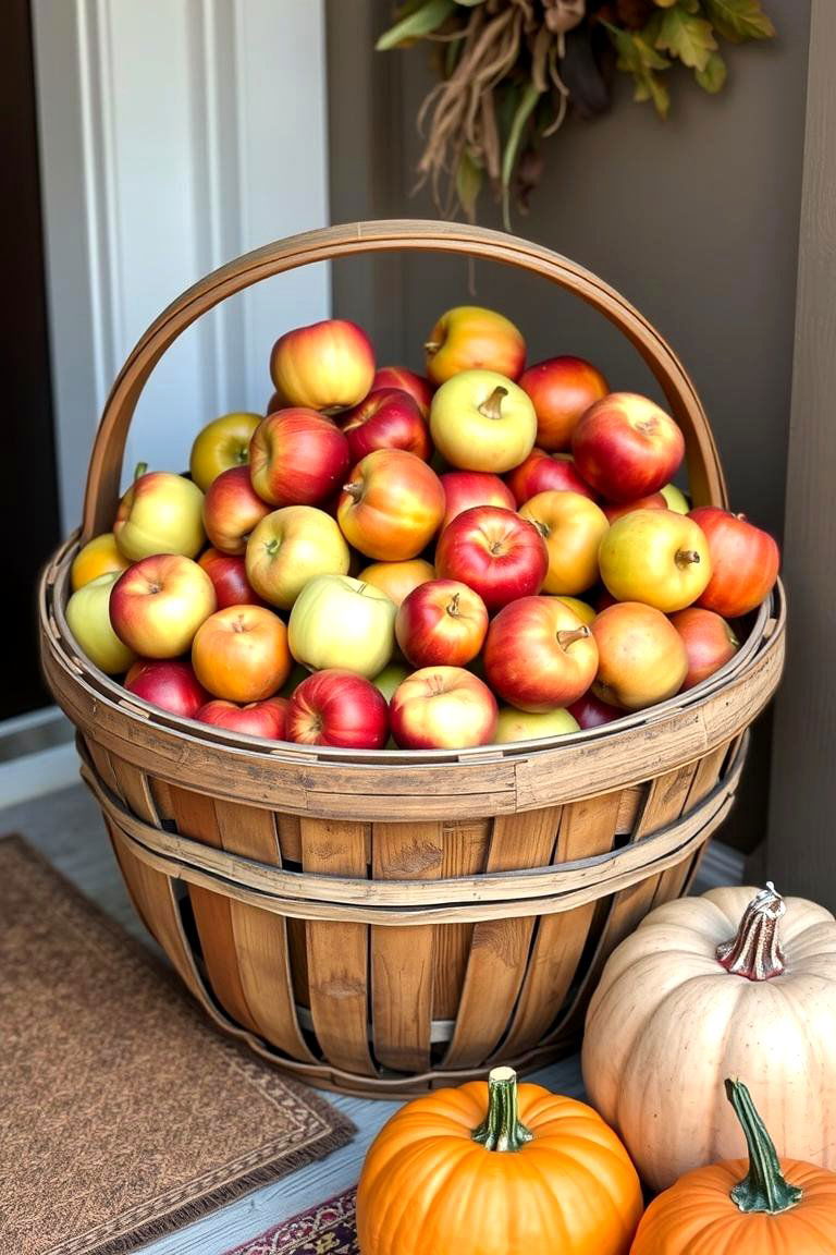 Apple Basket Display - 24 Front Door Fall Decor Ideas