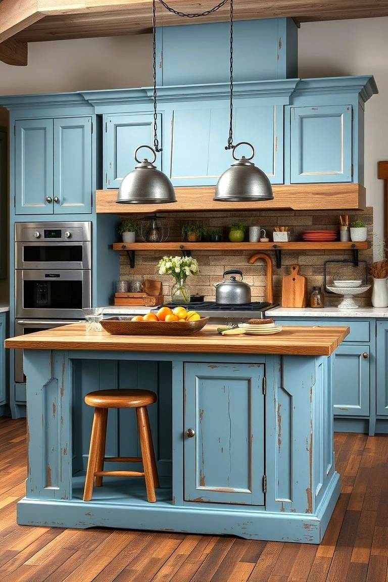 Aqua Blue Rustic Kitchen Island - 24 Blue Kitchen Island Ideas