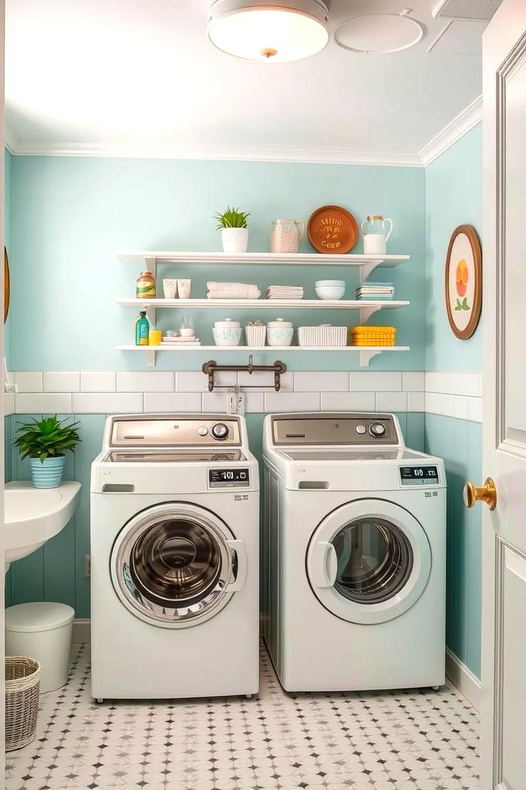 Aqua Blue Vintage Vibes - 24 Blue Laundry Room Ideas