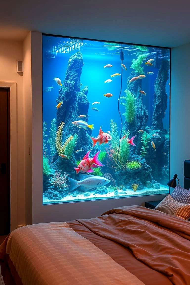 Aquarium Feature Wall - 24 Mermaid Bedroom Ideas