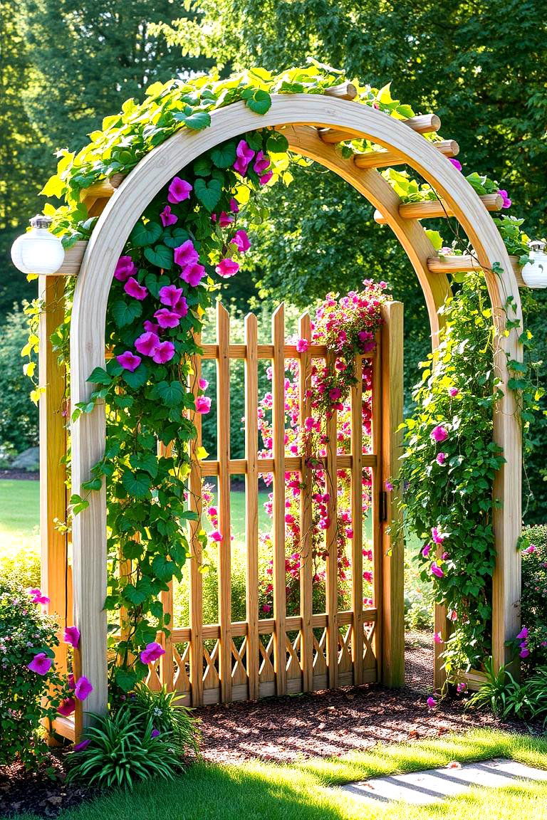 Arch and Fence Combo Trellis - 24 Garden Trellis Ideas