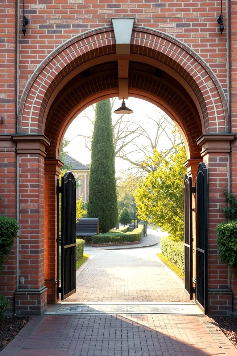 Arched Brick Fence Entryway - 24 Front Yard Brick Fence Ideas