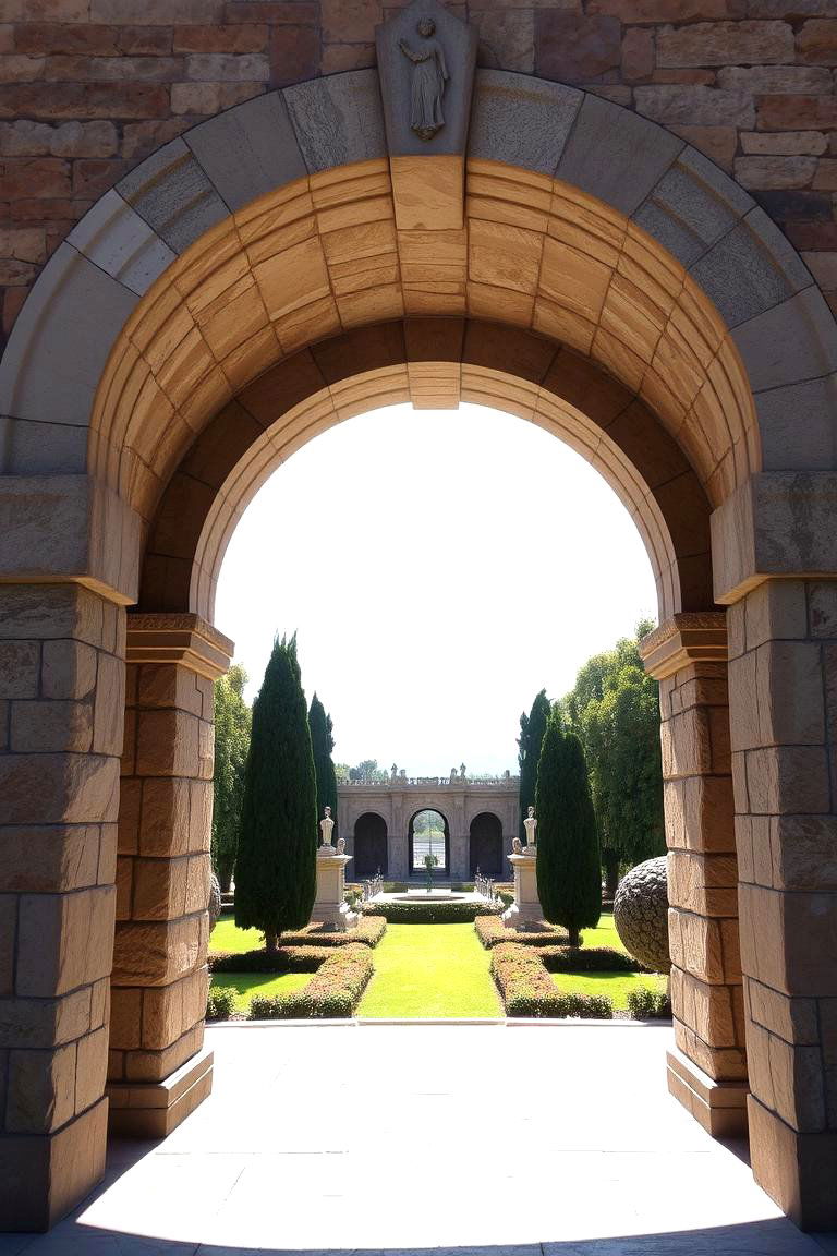 Arched Gate with Decorative Stone Pillars - 24 Fence Gate Ideas