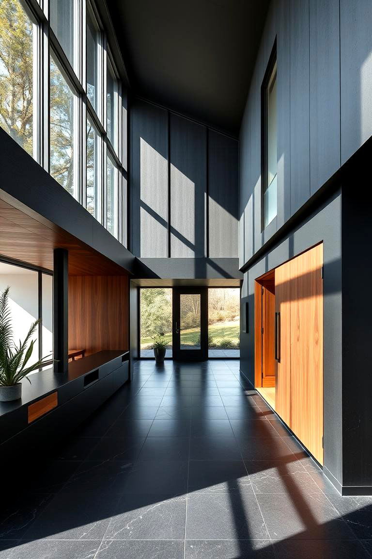 Architectural Statement with Wood Detailing - 24 Black House With Wood Accents