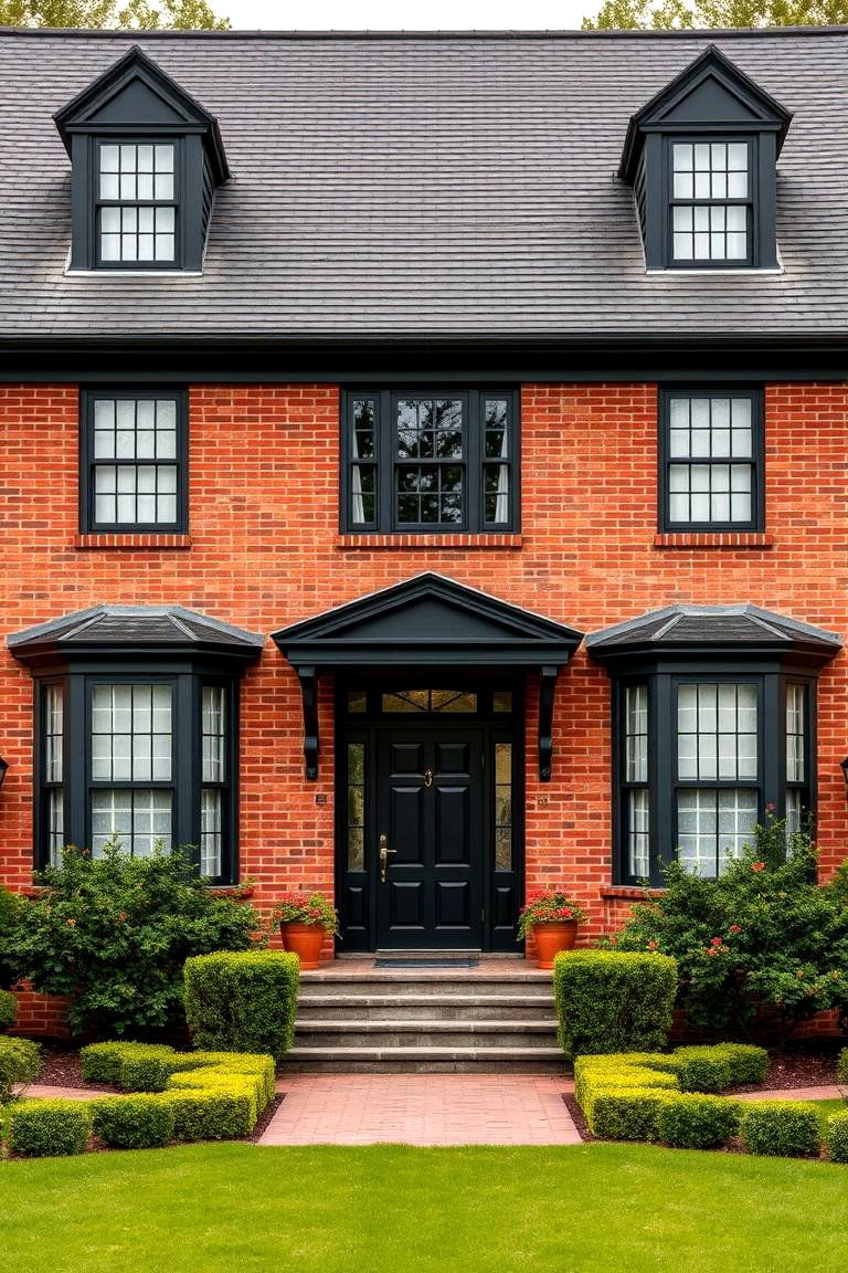 Architectural Symmetry - 24 Red Brick House with Black Trim Design Ideas