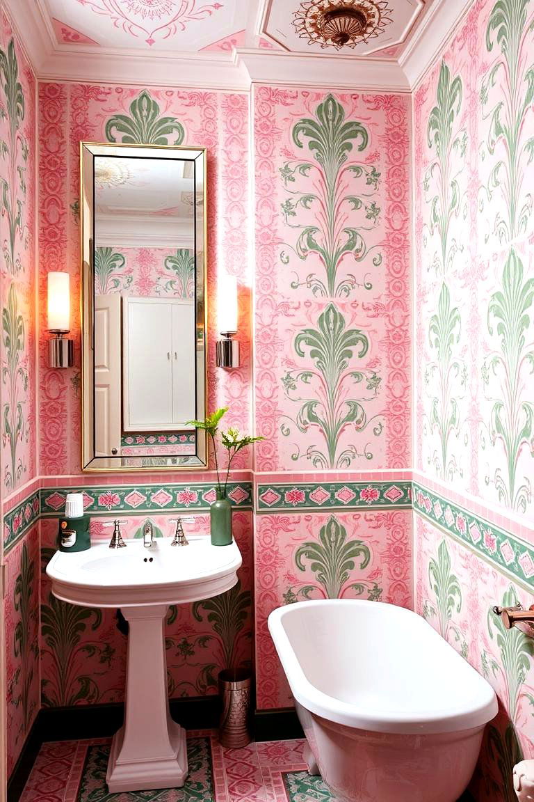 Art Deco Allure - 24 Pink and Green Bathroom Design Ideas