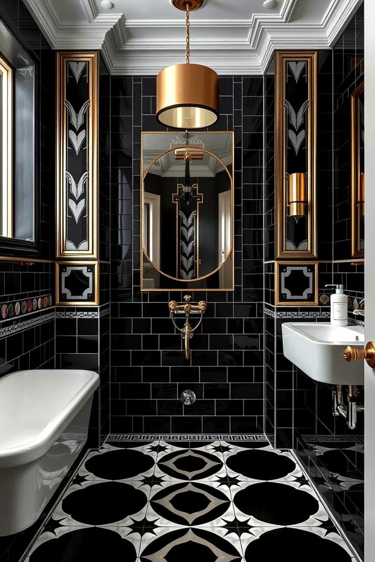 Art Deco Black Elegance - 24 Black Tile Bathroom Ideas