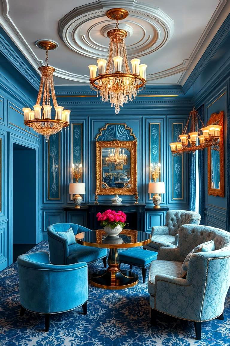 Art Deco Blue Glamour for Sophisticated Style - 24 Blue Living Room Ideas