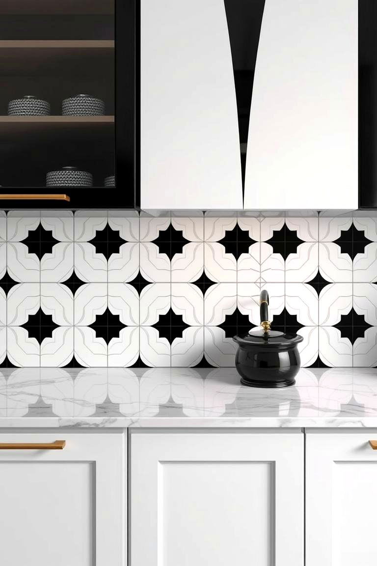 Art Deco Elegance - 24 Black and White Kitchen Backsplash Ideas