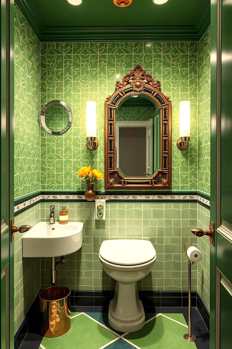 Art Deco Green Glamour - 24 Green Powder Room Ideas