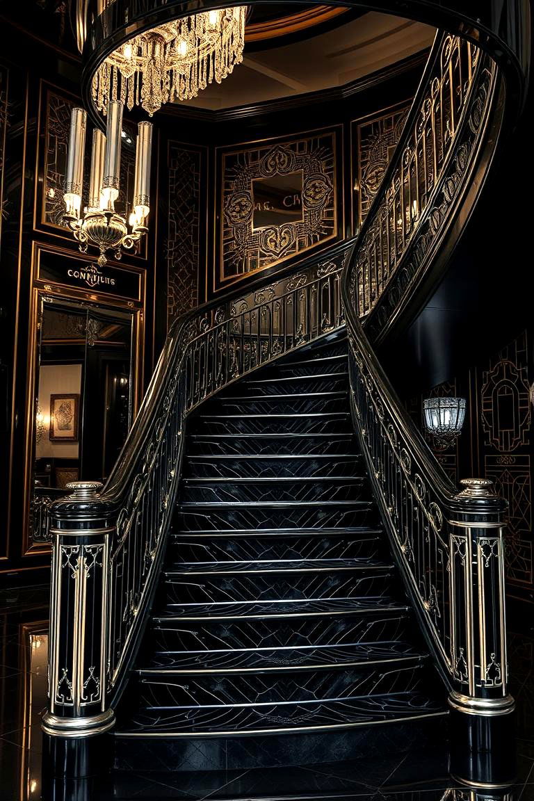 Art Deco Influence - 24 black staircase ideas