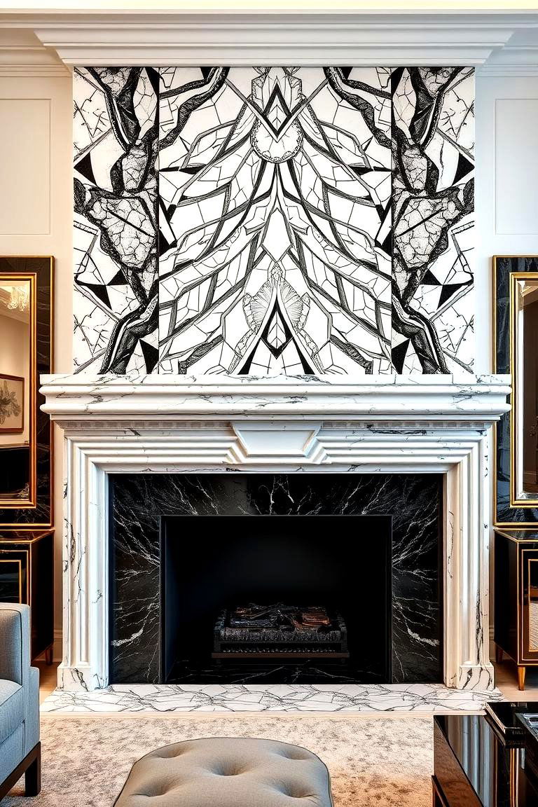 Art Deco Inspired Marble Fireplace - 24 Marble Fireplace Ideas