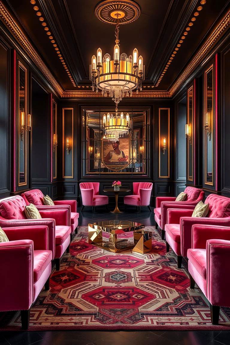 Art Deco Inspired Pink and Gold Lounge - 24 Pink Room Ideas