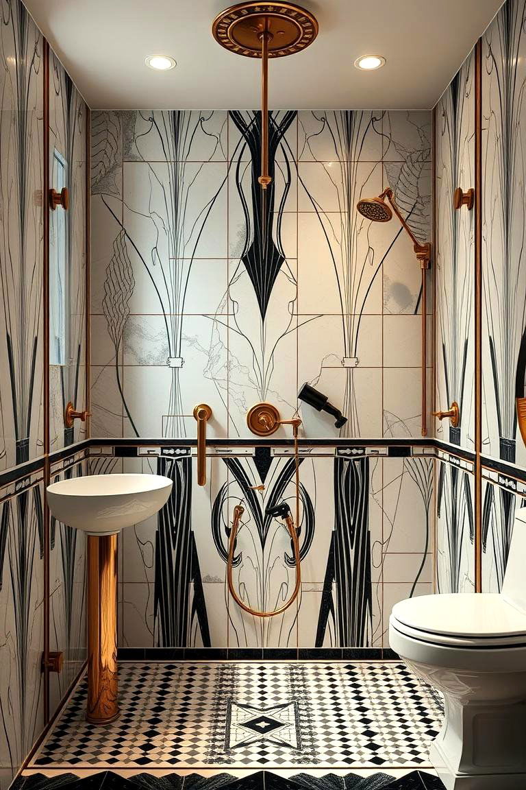 Art Deco Inspired Shower - 24 Corner Shower Ideas