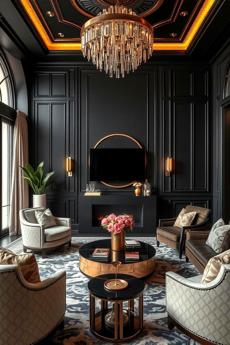 Art Deco Revival - 24 Contrasting Living Rooms With Dark Grey Walls
