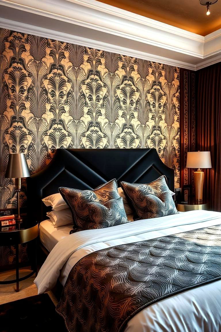 Art Deco Sophistication - 24 Black Headboard Bedroom Ideas