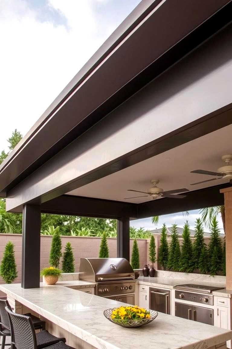 Art Deco Styled Roof - 24 Outdoor Kitchen Roof Ideas