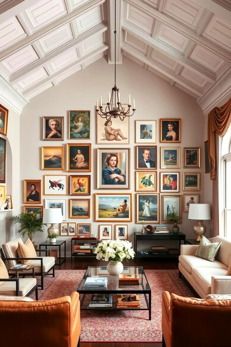Art Focused Space with Gallery Walls - 24 Open Concept Vaulted Ceiling Living Room Ideas