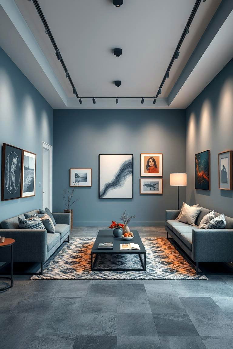Art Gallery Atmosphere - 24 grey floor living room with blue walls ideas