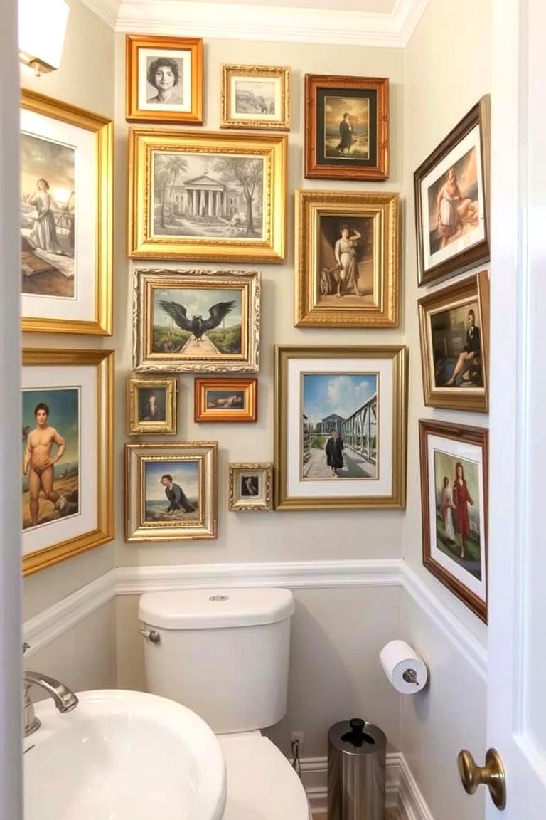 Art Gallery Wall - 24 Maximalist Bathroom Design Ideas